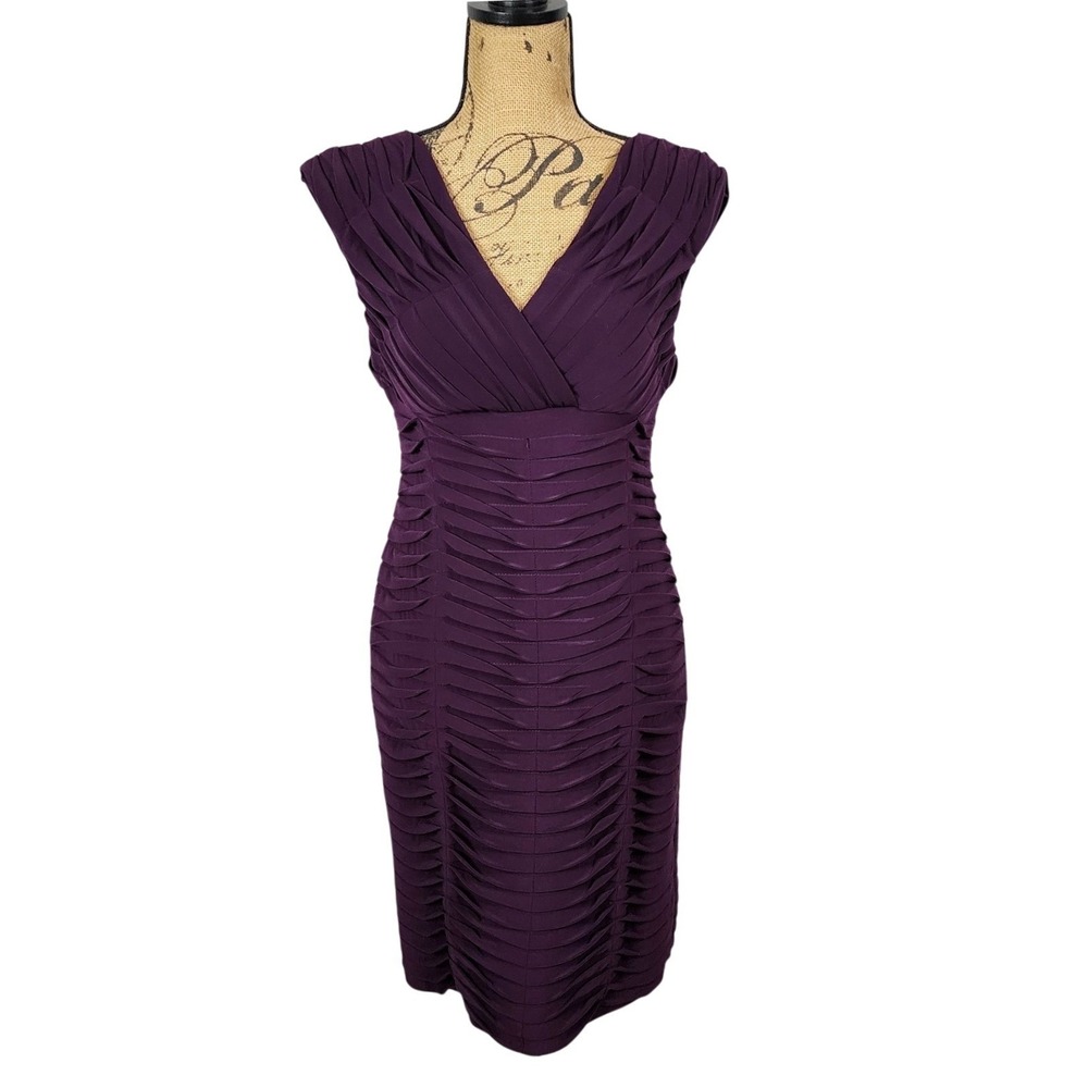 ADRIANNA PAPELL Occasions Size 10 Purple Pleated Empire Waist‎ Cocktail Dress